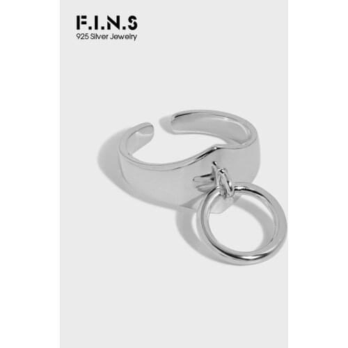 F.I.N.S Minimalist Glossy Rhombic Finger Ring texture S925 Sterling Silver Open Adjustable Ring with Circle Pendant Fashion Fine