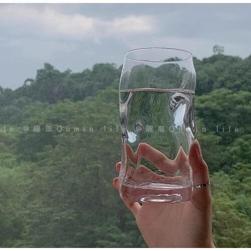 Korean Unusual Irregular Transparent Glass Juice Milk Cup Summer Drinking Utensil Water Cup Decoration Tabletop