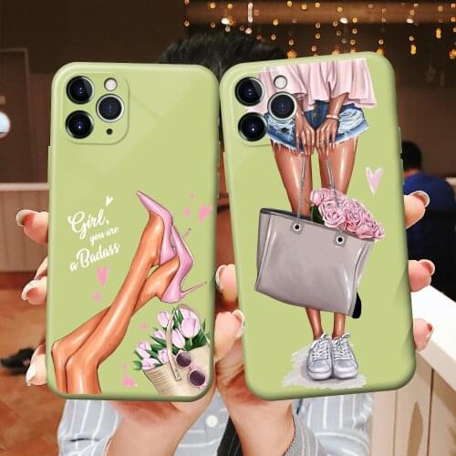 BigChen Fashion Woman Girl Phone Case For iPhone 11 12 Pro Max 12 Mini XR X XS Max 7 8 Plus Soft Silicone Green Phone Back Cover