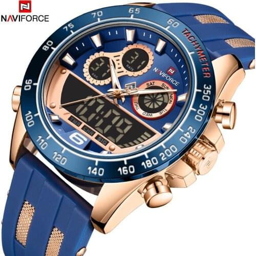 2021NAVIFORCE Men Watch Brand Waterproof BackLight Digital Military Quartz WristWatch Sport Chronograph Rose Blue Silicone Clock