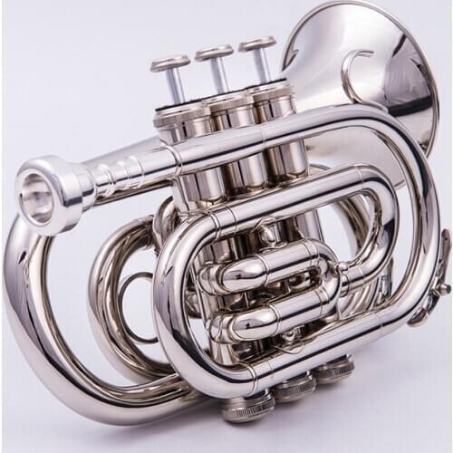 Naiputesi Mini Pocket Trumpet silver B Flat Brass Wind Instrument Portable Mini professional Trompete trompeta with Case