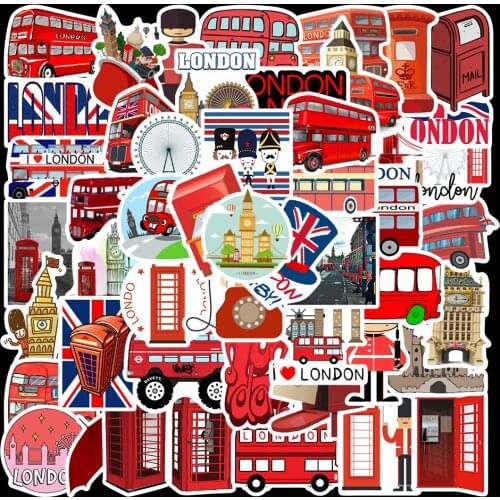 10/50Pcs England Landmark British London Red Bus Stickers Laptop Luggage Phone Skateboard Cars Aesthetic Graffiti Stickers Decal