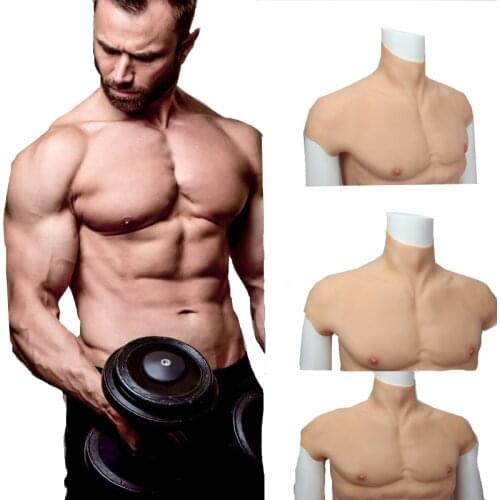 2021 New Fake Chest Muscle Belly Macho Soft Silicone Man Artificial Simulation Muscles High Collar Version Cosplay Crossdress