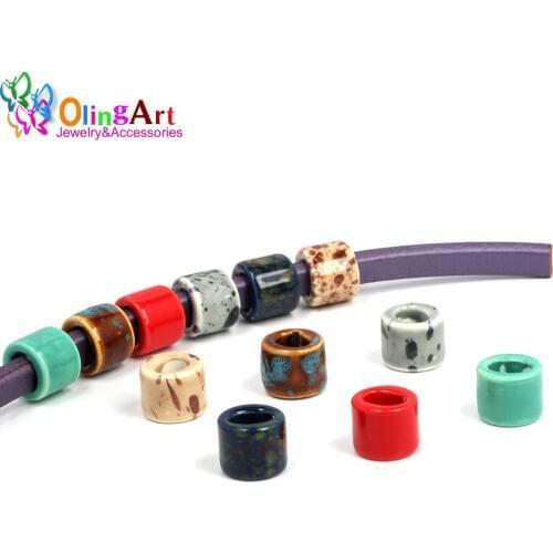 OlingArt 17*14mm 6Pcs/Lot Leather Clasps Ceramic Square Hole Beads New Hot Sale Multicolor Mixing DIY Bracelet Jewelry Making