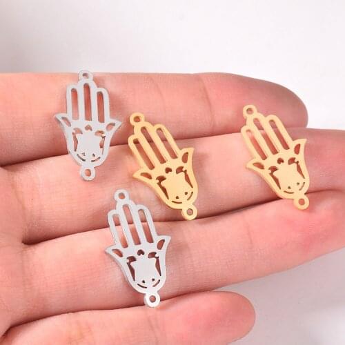 Wholesale 2Pcs/lot Stainless Steel Charms Hamsa Hand Connector Charms For Diy Jewelry Making Bracelet Handmade Gifts