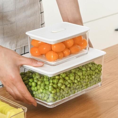 Plastic Refrigerator Food Preservation Storage Drain Box Container with Lid for refrigerators, freezers, cupboards
