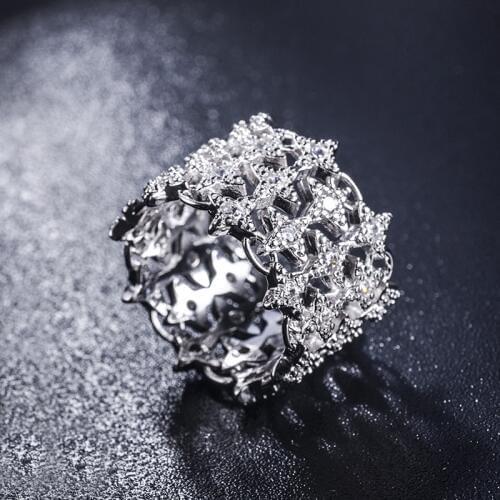 Luxury brand 2021 new hollow stars wide ring Crystal from Austrian Woman European style creative delicate lace ring