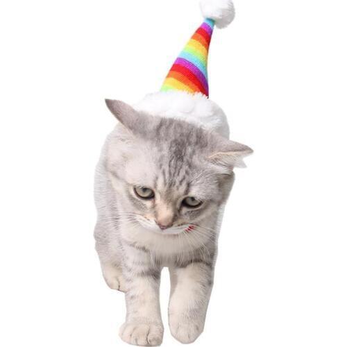 Christmas Pet Hat Santa Claus Hat Small Puppy Cat Dog Holiday Costume Hat Rainbow Cat Hat Pet Headband Pet Costume For Party