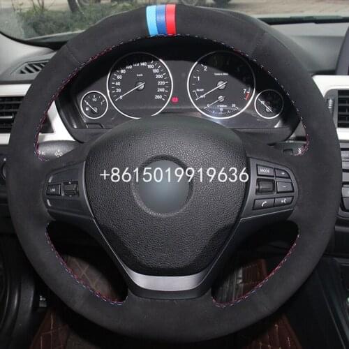 Hand sewing Black Suede Car Steering Wheel Cover for BMW F30 316i 320i 328i