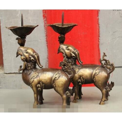 S02682 15 Chinese Dyansty Palace Pure Bronze Zodiac Sheep Zun Candle Holder Candlestick