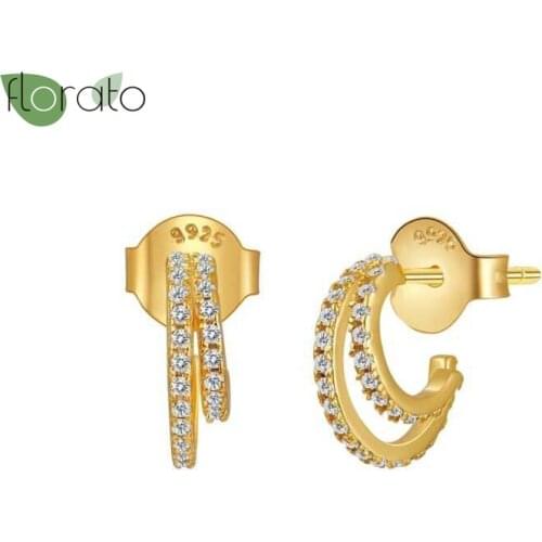 925 Silver Ear Needle C-shaped White Zircon Earrings For Women Stud Earrings Set Girls Wedding Fashion Jewelry Aretes De Mujer