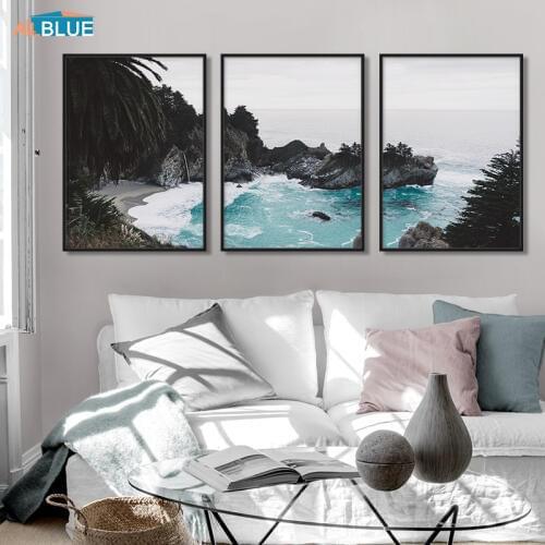Scandinavian Sea Beach Posters And Prints Blue Wave Wall Art Landscape Canvas Painting Wall Pictures For Living Room Home Decor