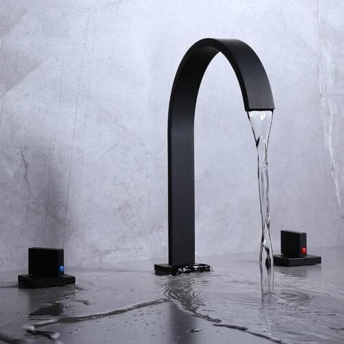 Black Bathroom Basin Faucet Lavatory Mixer Tap Brass Widespread Square Sink tap Brass sink faucet 8 inch Three Hole