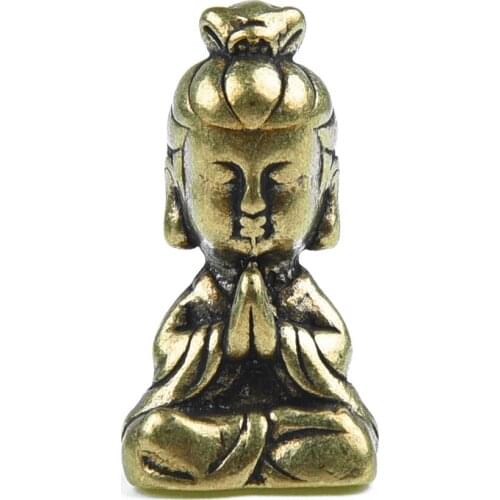 1pc Solid Brass Guanyin Buddha Figurine Mini Statue Ornament Home Office Desk Car Decor Crafts Gift 37x21x17mm
