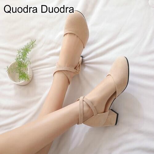 Summer new Mary Jane shoes Womens Pumps Square Thick High Heels Shallow Cover/Pointed toe shoes gentle Office Plus Size 33-43