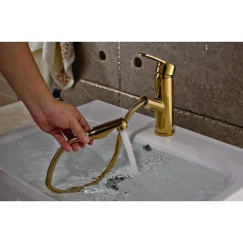 Vidric Pull out hot and cold water basin faucets bathroom golden brass mixer tap bathroom washbasin faucet