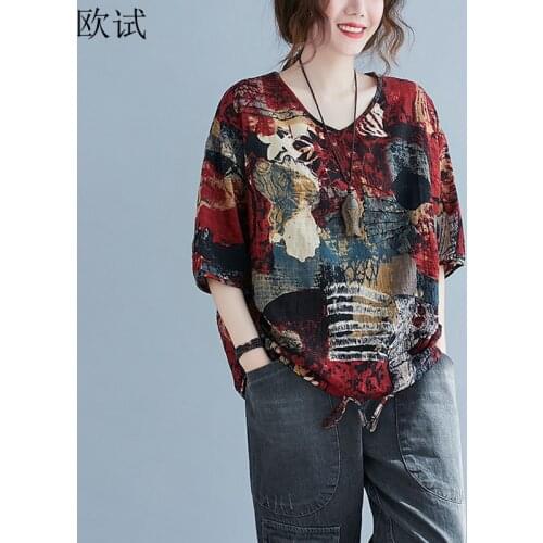 Vintage Floral Summer Women T Shirt Loose Casual Femme Tees Tops T-shirt Ladies Tshirt Fashion Camisetas Verano Mujer