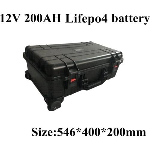 Waterproof Lifepo4 12.8V 12V 200AH Lithium Battery Wheel Trolley Case for 1800W Inverter Boat Solar System +10A Charger