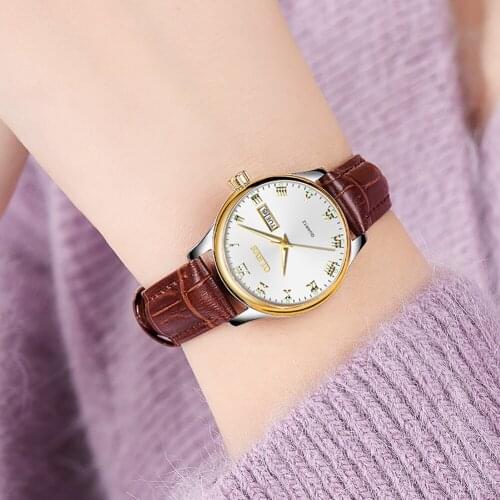 OLEVS Classic Watches for Women Analog Quartz Watch Leather Rugged Wrist Watch Watches Roman Numeral Unique Calendar Date