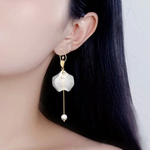 Womens Long Drop Earrings Cute Unique Dancing Girls Ballet Dancer White Zircon Stone Ballerina Jewelry