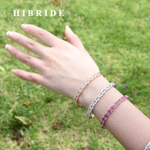 HIBRIDE Top Quality Famous Design Bracelet Micro Pave Setting Zircon Stone Bangles For Women Wedding Bracelet Jewelry B-65