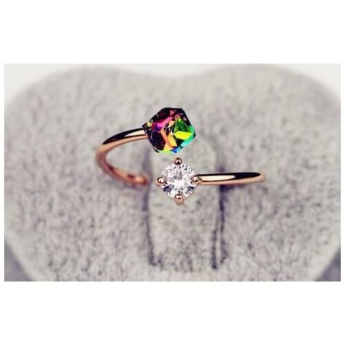 Hot Crystal Girl Adjustable Open Rings New Color Zircon Stones Ring For Women Wedding Jewelry Accessories Gift