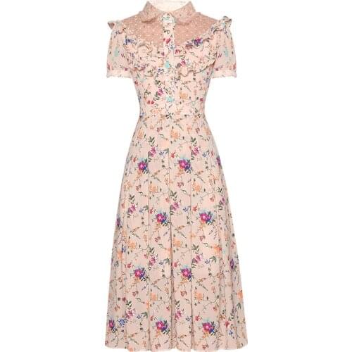 QUALITY Newest HIGH Fashion 2021 Runway Dress Womens Shirt Collar Gauze Patchwork Charming Floral Print Midi Dress