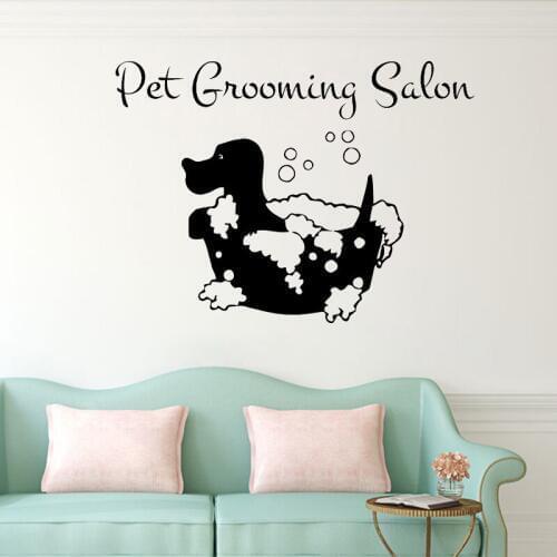 ZOOYOO Pet Grooming Salon Wall Mural Dog Taking A Bath Bubbles Removable Home Decor Wall Sticker Pet Shop Wallpaper