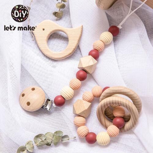 Lets Make 1set Baby Beech Pendant Silicone Beads Infant Bracelet Baby Comfort Toys Stroller Accessories Pacifier Chain