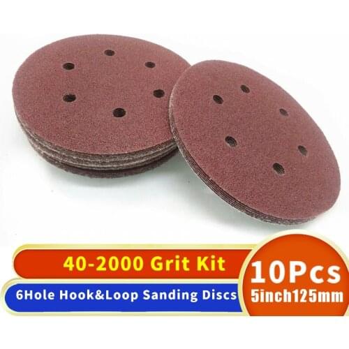 10pcs 5 Inch 125mm Round Sandpaper Six Hole Disk Sand Sheets Grit 40-2000 Hook And Loop Sanding Disc Polishing Sheets