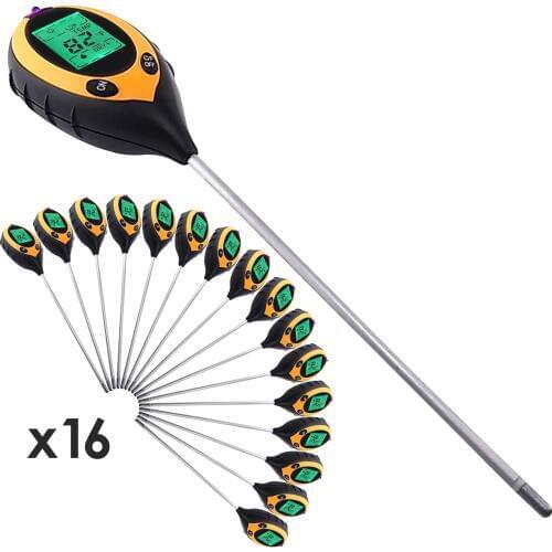 16 pieces x Digital 4 in 1 pH Meter Measures Soil pH / Temperature / Moisture / Sunlight Tester + Probe + Backlight