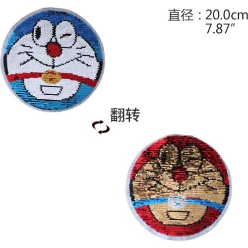 2PCS Cutie Cartoon Cat Sequins EMB Applique Sew On Patch DIY Embroidered Bling Bling Cartoon Cat double-faced Reversible