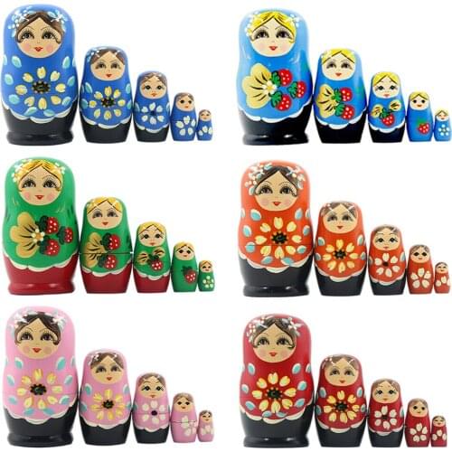 5pcs Russian Nesting Dolls Cartoon Matryoshka Wood Stacking Nested Toy for Children Kids Gift Home Decor