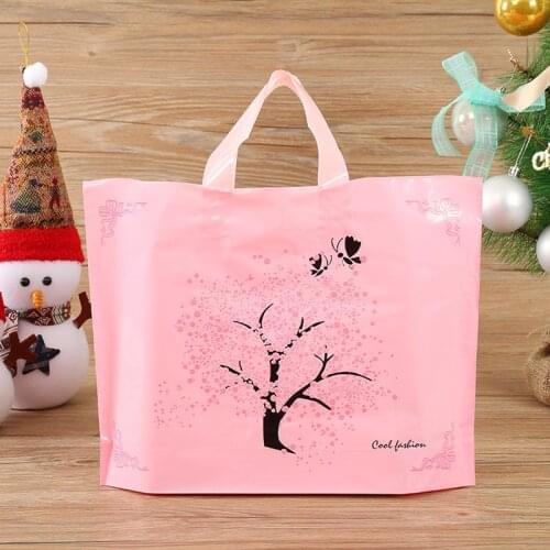 50pcs High Quality Flower PE Gift Bags Plastic Shopping Bags Clothing Package Bags Party Supply Christmas New Year Gift Bags