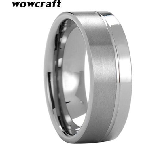 8mm Pip Cut Polished Brushed Tungsten Carbide Wedding Band for Women and Men Engagement Ring Comfort Fit