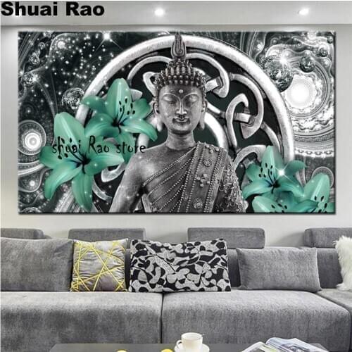 Green lily buddha diamond mosaic 5d diamond painting full square drill Picture of Rhinestone full round diamond embroidery icon