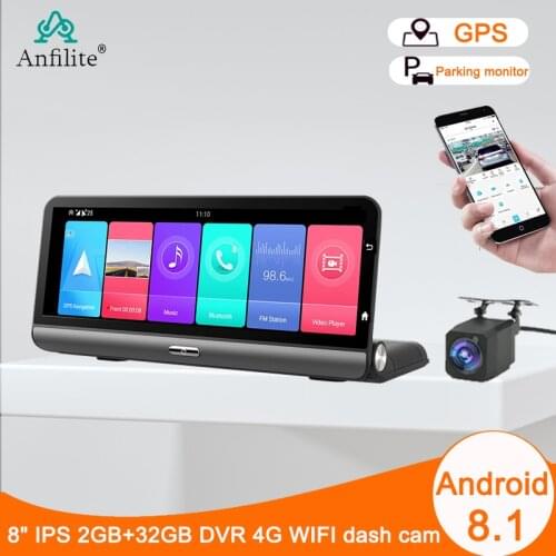 Anfilite 8" ADAS 4G Android Car DVR Dash Cam FHD 1080P loop recording with GPS navigator multinational maps