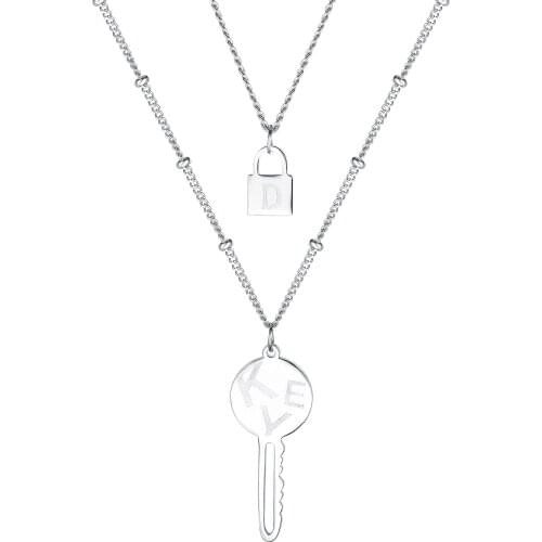 Trend Layered Chain Key Lock Pendants Womens Necklaces Y2k Fashion Stainless Steel Egirl Aesthetic Jewelry Accessories Necklace