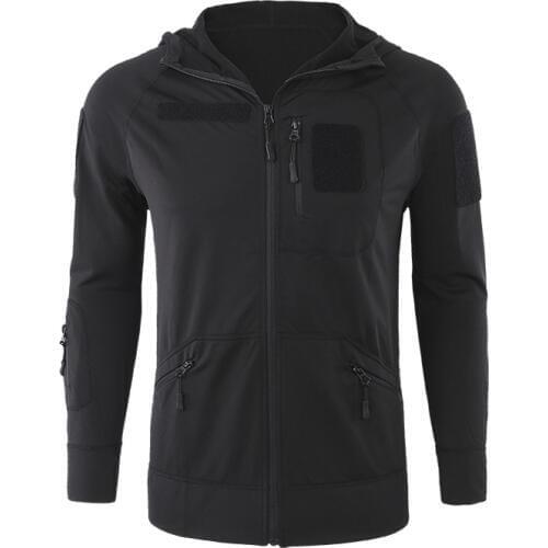 Elastic Fleece Cardigan Hooded Jacket Men Outdoor Sports Hiking Mountaineering High Stretch Thin Black Tactical Hoodie Coat Tops