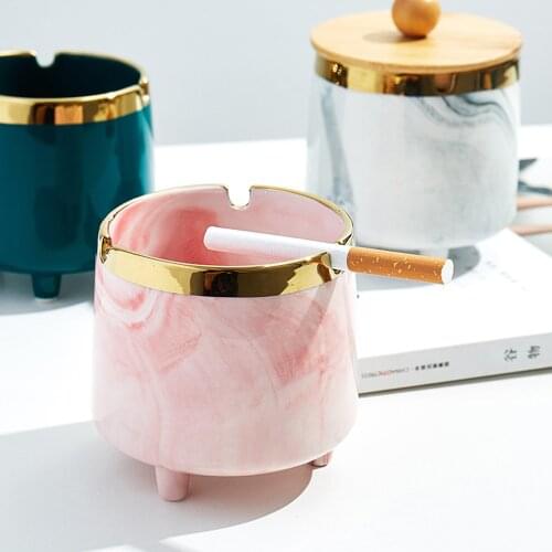 Ceramics Moden Windproof Ashtray With lid for Tabletop Gift for friends Hotel outdoor home decoration Smokeless Ashtray Holder