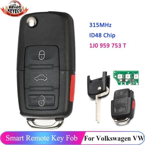 KEYECU 1J0959753T 1J0 959 753 T Car Remote Key for VW Beetle Golf Passat Jetta 315MHz ID48 Chip 2000-2006 Door Lock Control