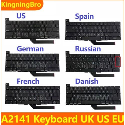New A2141 Keyboard US Arabic Danish German Russian French Spain For Macbook Pro 16" A2141 2019 year