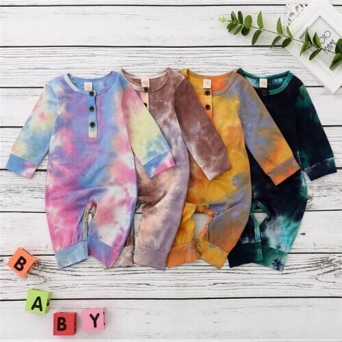 Baby Autumn Winter Rompers Toddler Newborn Infant Boys Girls Tie Dye Print Jumpsuits Playsuits Casual Kids Soft Clothing Outfits