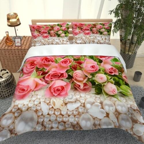 Pink Rose 3D Bedding Set Flower Elegant Romantic 2/3 Pieces Duvet Cover Sets Pillowcase Microfiber Bed Clothes Queen King Size