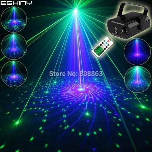 ESHINY Remote Blue LED MINI G&B Laser 48 Patterns Projector Bar DJ Club Dance Xmas Disco School Party Stage Lights Show N6T152