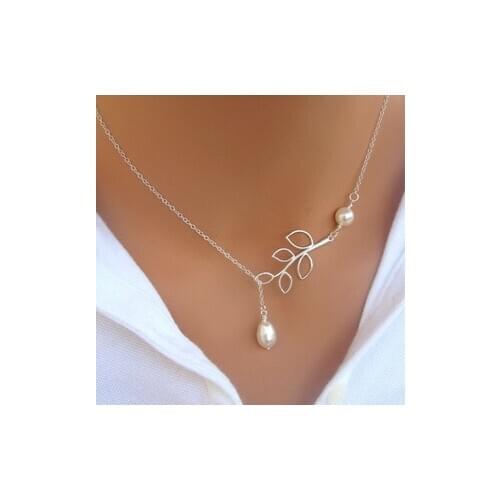 Hot New 2018 Fashion Cross Leaves Simulated Pearl Pendant Necklace Maxi Statement Necklace Chokers Necklaces For Women Jewelry