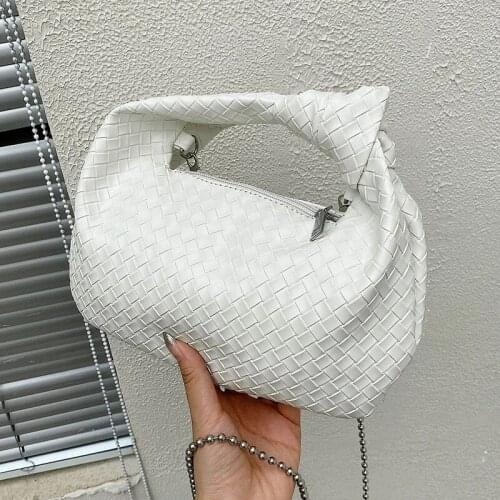 Weave PU Leather Small Crossbody Bags Female 2021 Summer Simple Casual Trend Luxury Fashion Chain Shoulder Handbag Blue