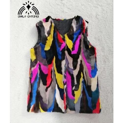 Luxury Real genuine natural mink fur vest women fashion multi-color colorful Gilet girls jacket