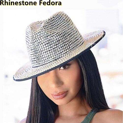 Rhinestone fedora hat Panama new felt hat mens jazz hat party stage performance hat ladies fedora hat шляпаженская