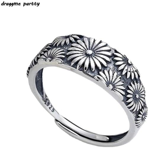 Ancient Daisy Ring Stackable Floral Adjustable Opening Wedding Rings For Women Fashion Jewelry